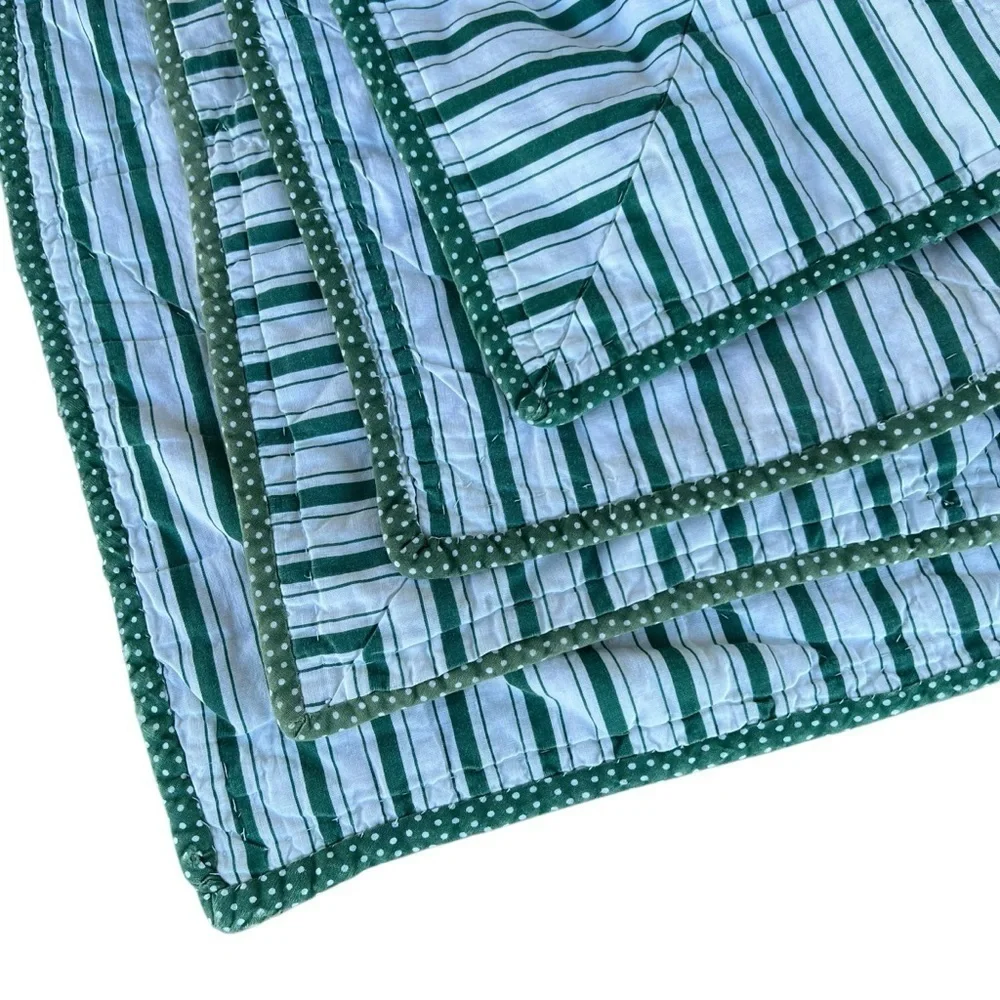 VTG Garden Block Quilt Floral Striped Reversible Hand Sewn Pink Green 82x84 FLAW